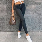 Черные джинсы стрейч для женщин, ультраэластичные облегающие джеггинсы с пуговицами