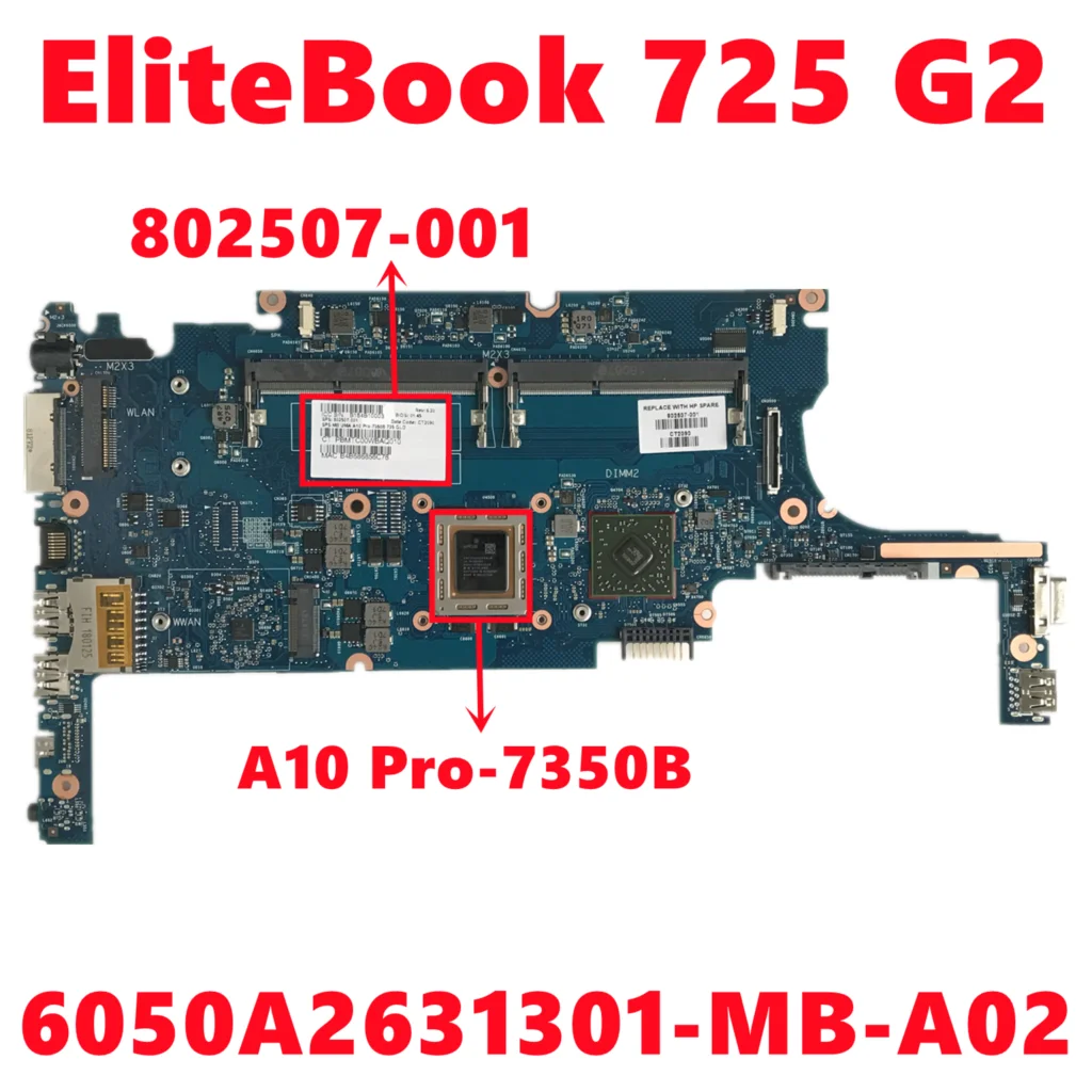 

802507-001 802507-501 802507-601 For HP EliteBook 725 G2 Laptop Motherboard 6050A2631301-MB-A02 With A10 Pro-7350B 100% Test OK