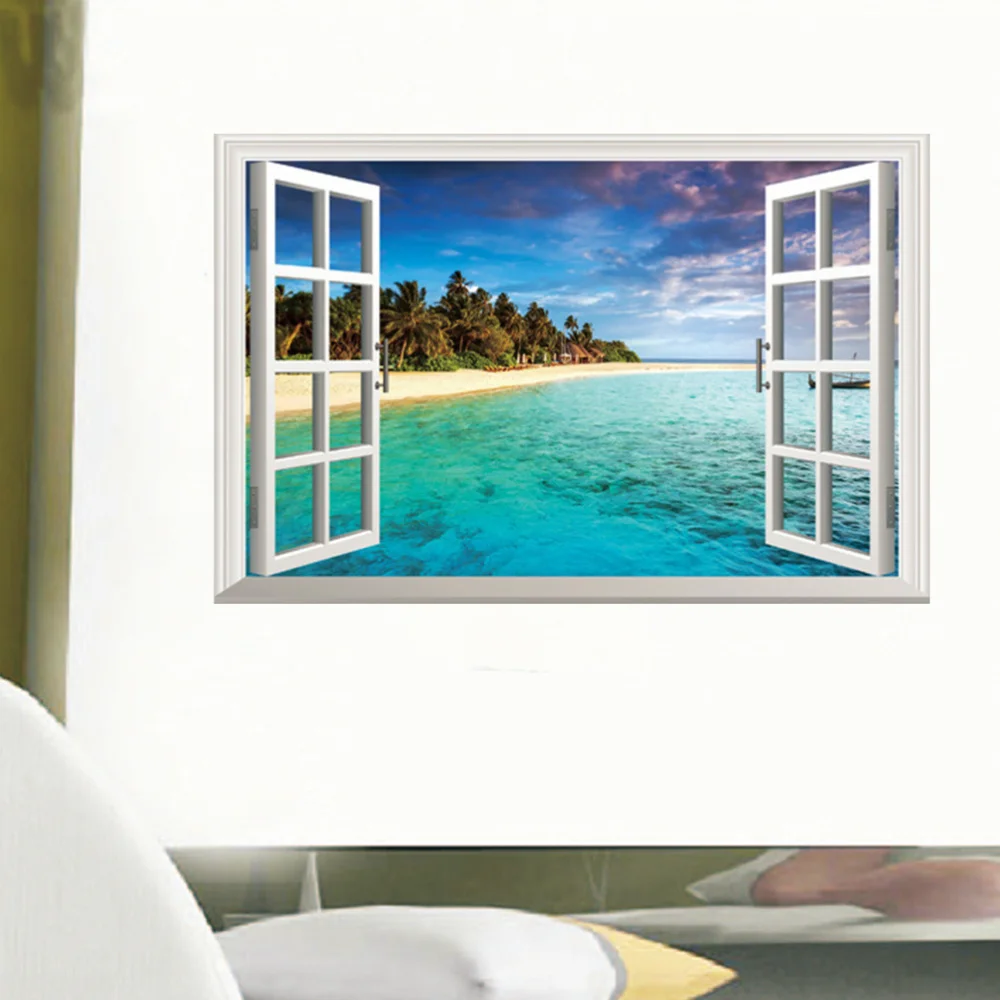 

3D Fake Window Sea Wallpaper Wall Decals Removable Background Wall Poster