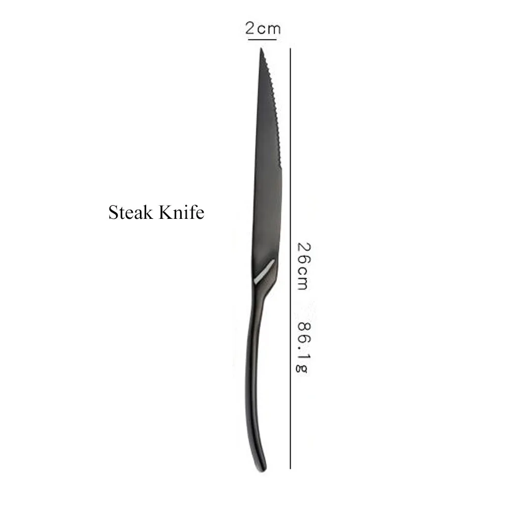 Steak Knife Безупречные блестящие черные столовые приборы набор столовых приборов 18/10 из нержавеющей стали острые кухонные ножи вилки черпаки набор посуды посуда - Цвет: Steak Knife