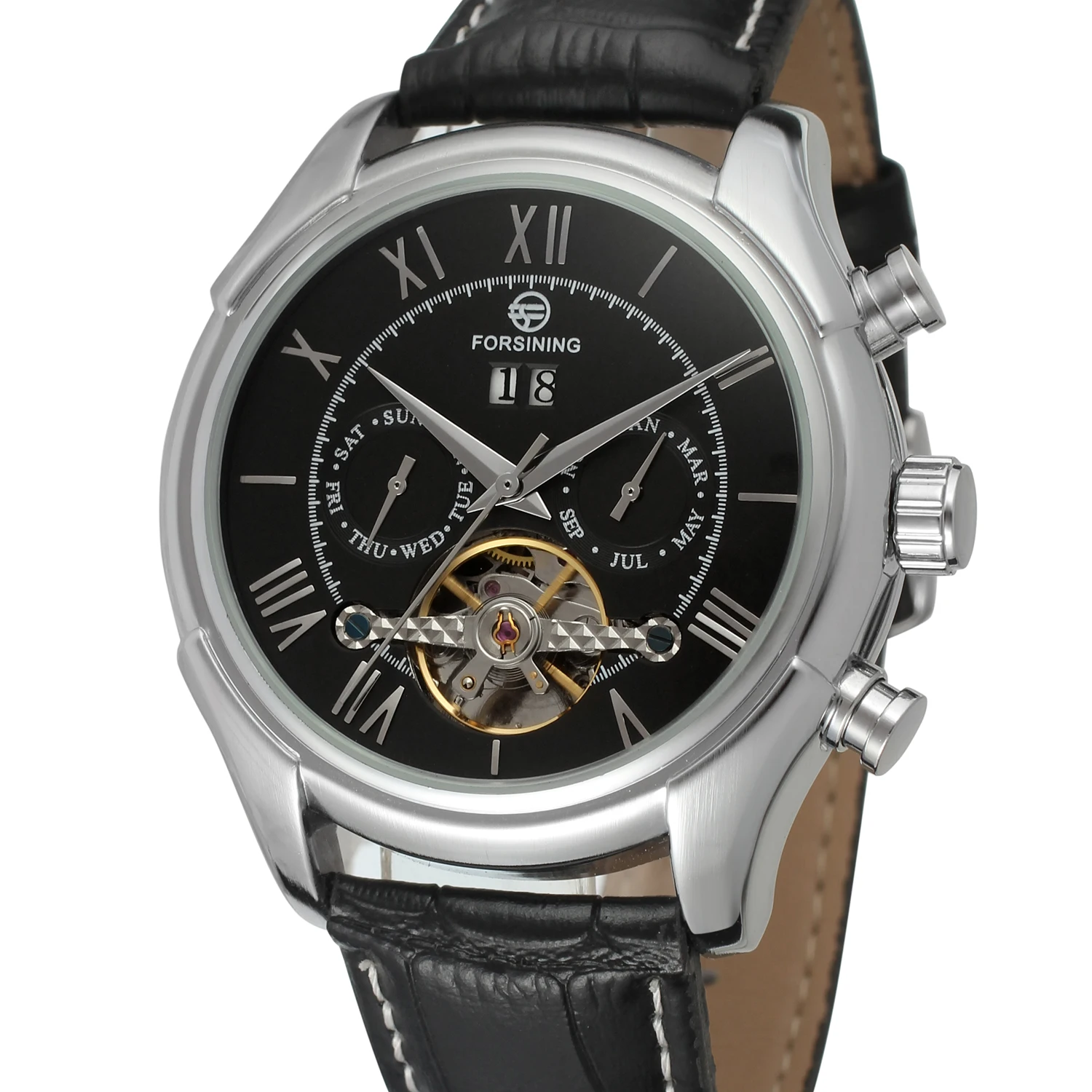 Часы наручные FORSINING Мужские механические брендовые Роскошные с кожаным ремешком