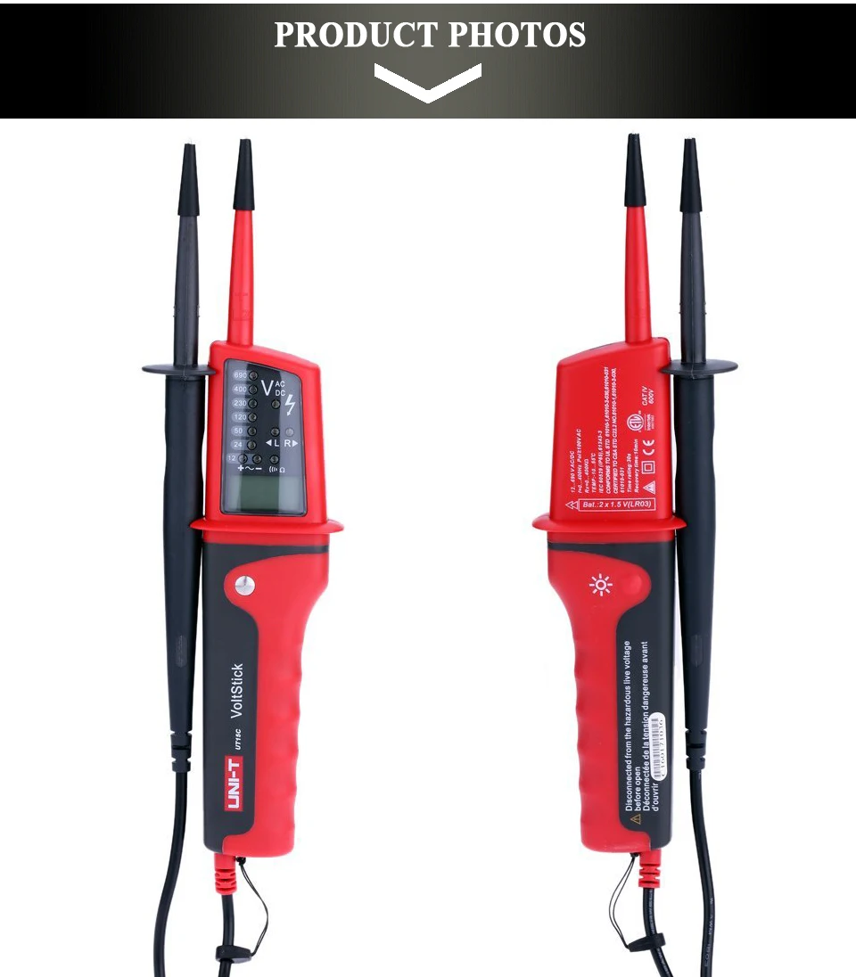 

UT15C Waterproof Digital Voltage Meter 24V~690V AC/DC Voltage Testers LCD Display Auto Range Phase Rotation voltage tester