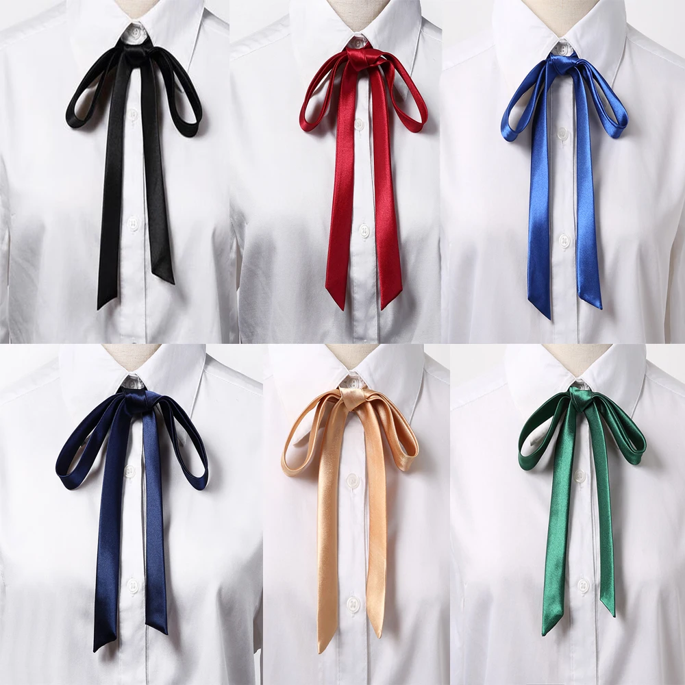 Thin Satin Bowtie Solid Color Simple Shirt Accessory Girl Ornament Women School Student Bowtie Vintage Elegant Ribbon Knot