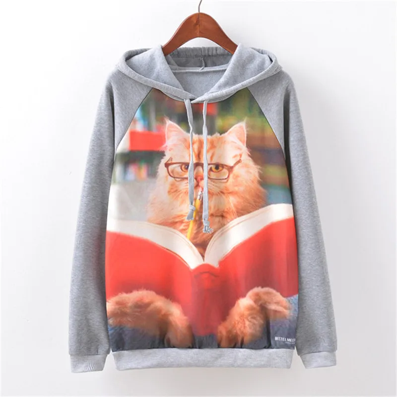 Женская толстовка с капюшоном Artguy длинным рукавом и принтом в виде совы кота