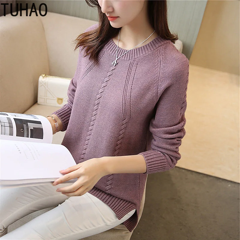 TUHAO Female Clothes Women Knitted Sweaters Autumn Fashion Casual Style Loose Knit Blouses Pullovers Lady Tops HC116 | Женская одежда