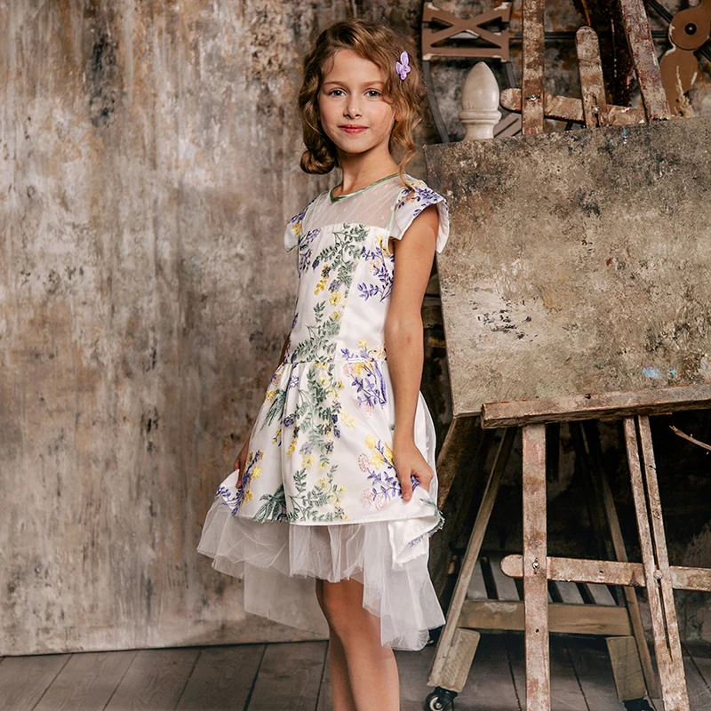 

Bongawan Flower Girls Dresses Cotton Children Clothing Short 3-8 Years Fashion Kids Dress for Birthday Party