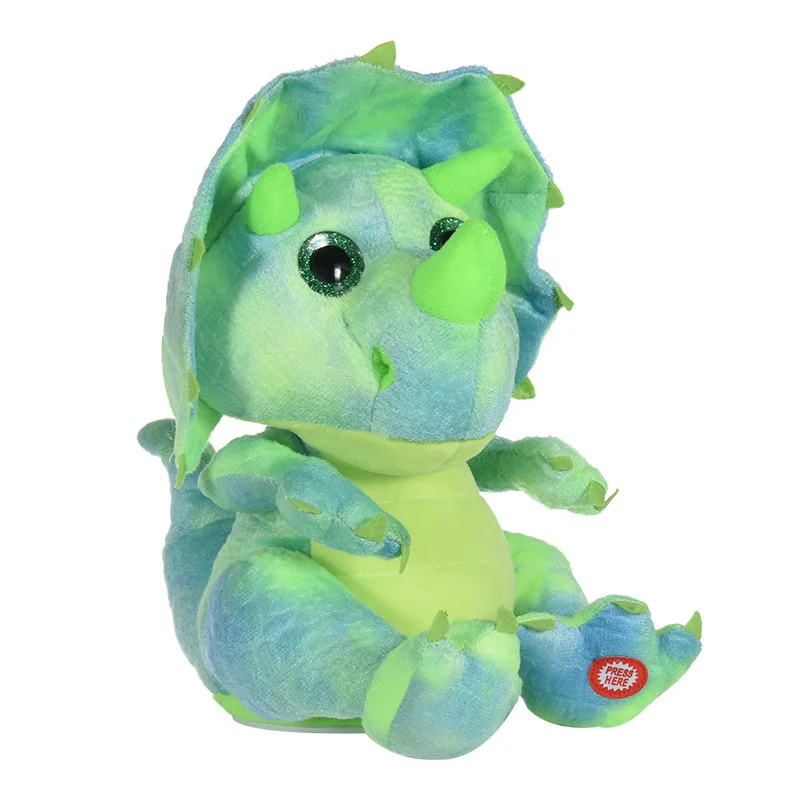 Имитация мультяшного зеленого динозавра электрическая Кукла Плюшевая Игрушка для обучения разговору кукла динозавра подарок на день ребе...
