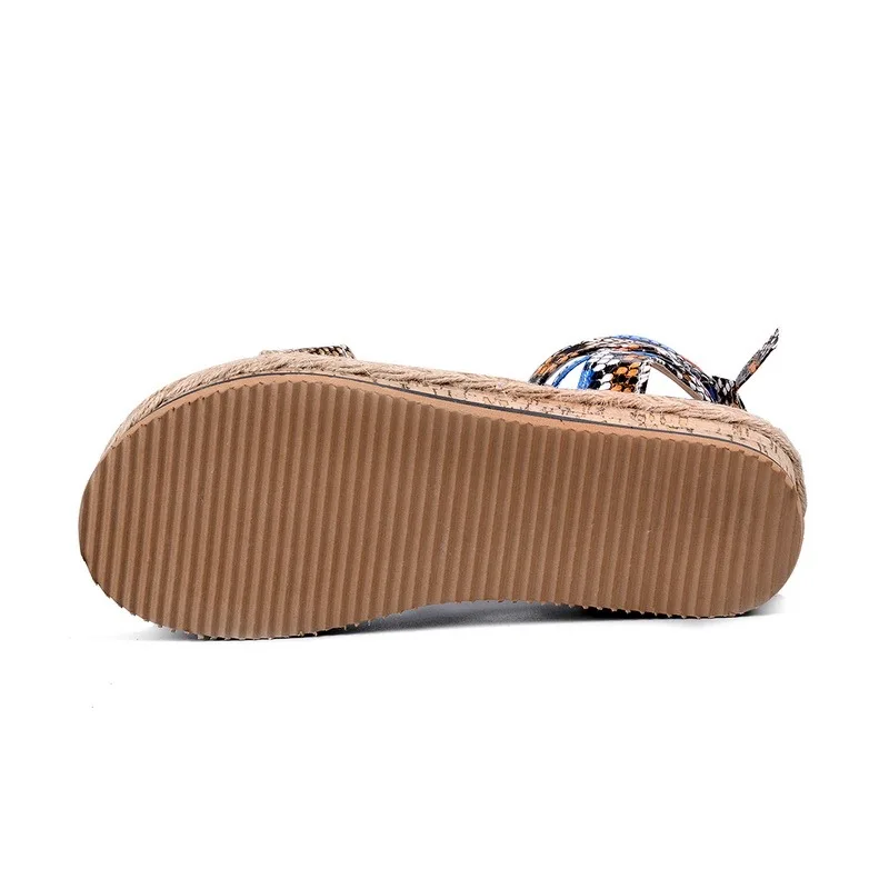 

KANCOOL Summer Women Sandals Cross-Strap Ethnic Snake Pattern Ladies Wedges Shoes Woven Rhinestone Non-Slip Sole Plus Size 35-43
