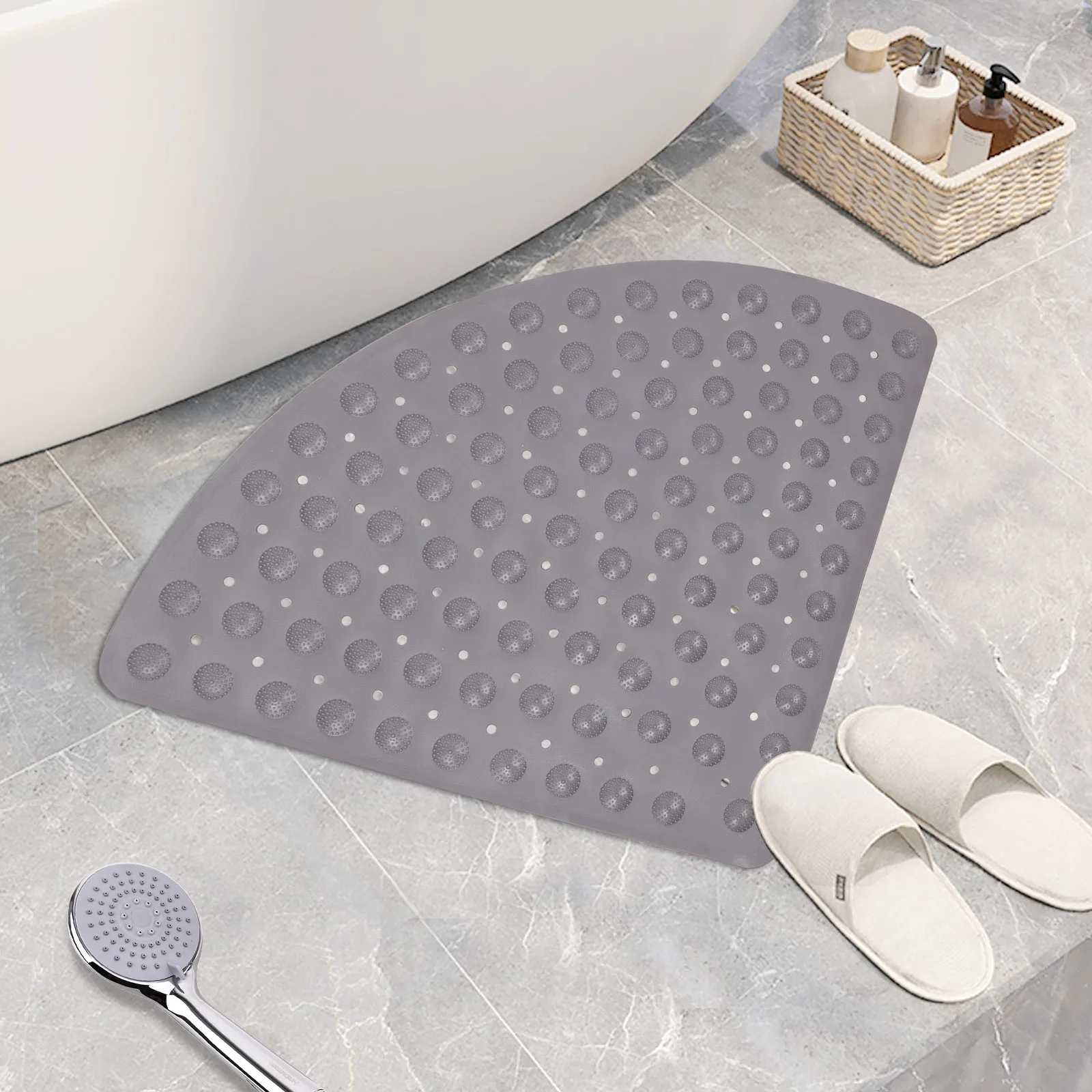 

Triangle PVC Non-slip Bathroom Mat Silicone Shower Bath Mats with Drain Hole and Suction Cup Shower Room Pad Bathroom Supplies