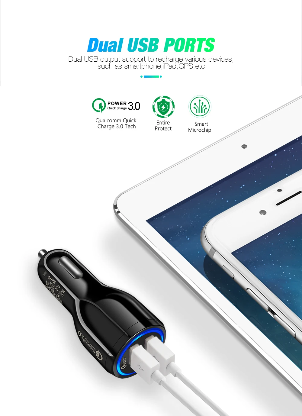 Быстрая зарядка двойной Переходник usb для зарядки в машине 2A авто автомобиль 2 usb порта универсальное интеллектуальное зарядное устройство для смартфона/планшета