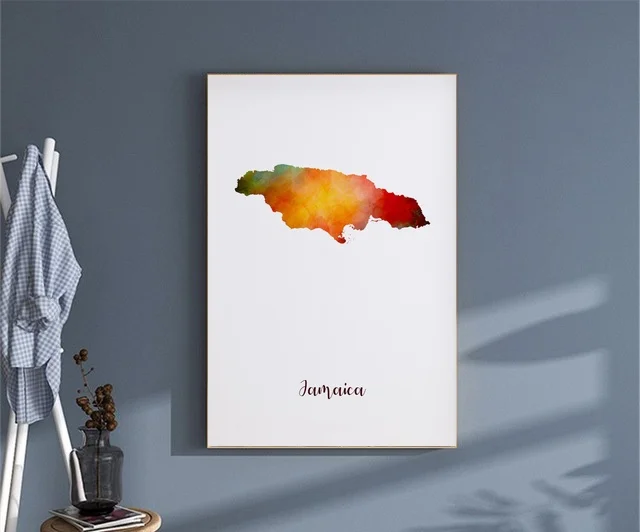 

Jamaica Map Poster Wall Art Decor Print Gift canvas watercolor poster