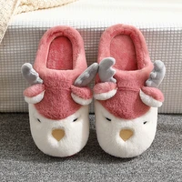 couples women winter home slippers christmas cartoon reindeer non slip soft warm men house shoes indoor bedroom floor footwear