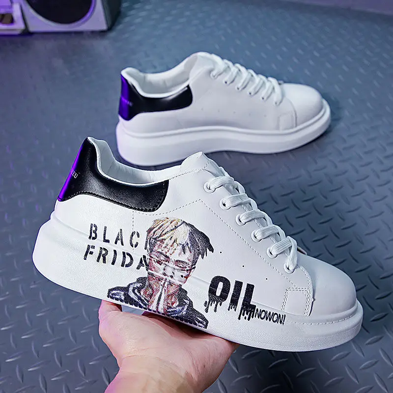 

Кроссовки мужские на платформе, Повседневная дышащая Уличная обувь, с круглым носком, на шнуровке, роскошные брендовые, белые