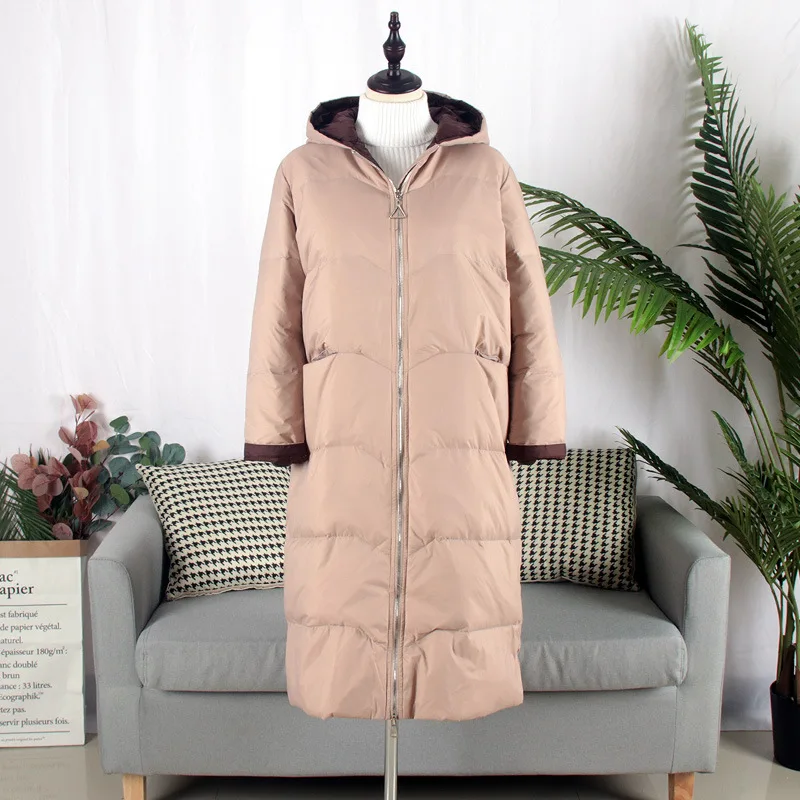 Light Khaki withhood Schinteon/ корейский стиль, бейсбольная куртка-пуховик с капюшоном, пальто, свободная зимняя длинная верхняя одежда, 90% белый пуховик на утином пуху, больше размера - Цвет: Light Khaki withhood