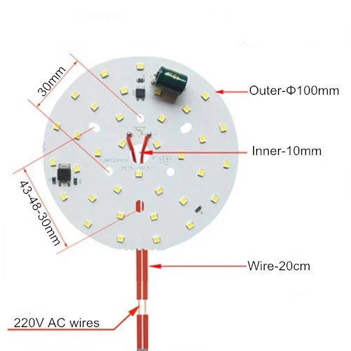 

5Pcs Sample 220V SMD 18W 100mm White Light LED Lighting Board Pannel Source Beads Aluminum Plate Base