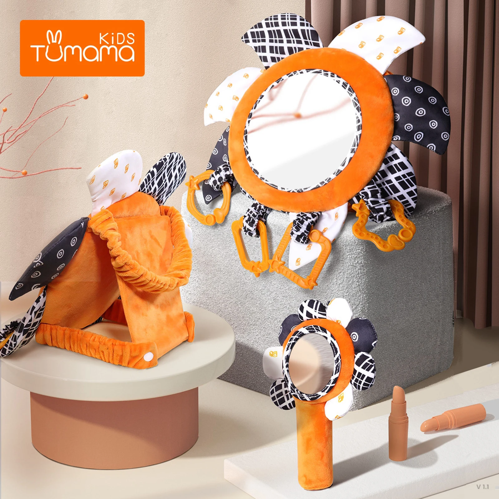 

Newborn Tummy Time Baby Mirror Plush Rattle Rings Sun Flower Hanging Toy