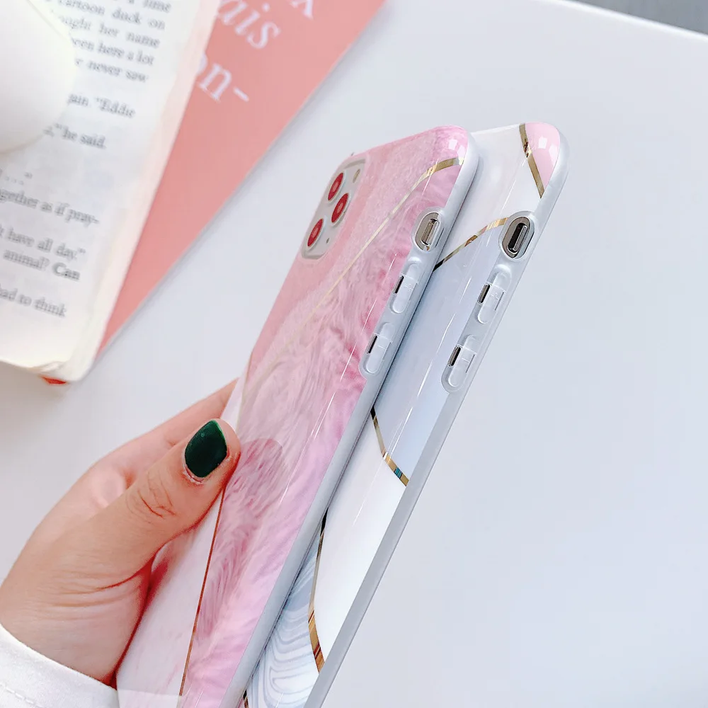Чехол для телефона с рисунком девушки розовый геометрический мраморный iPhone 11 Pro