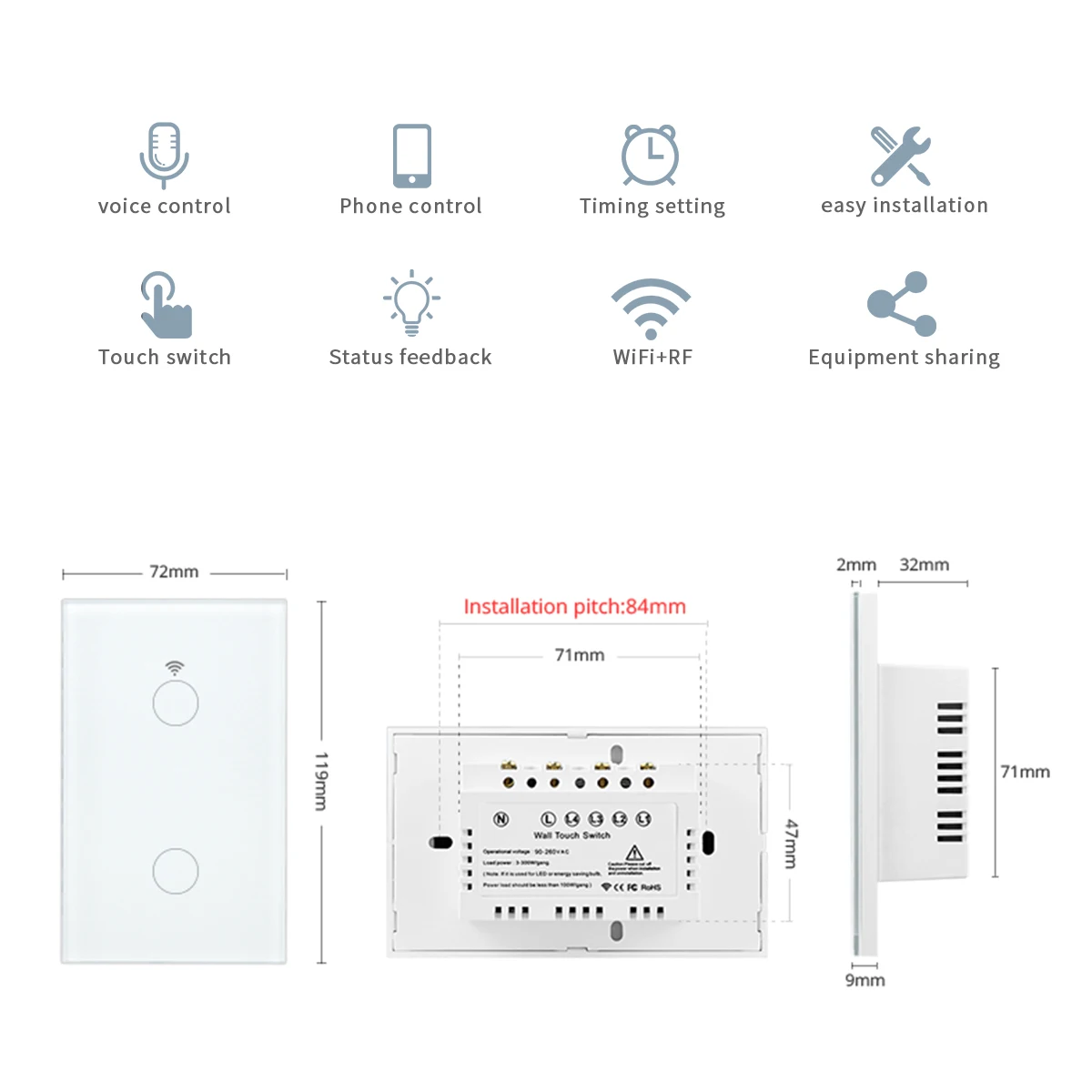 Tuya Smart Life WiFi сенсорный светильник переключатель нейтральный провод требуемый