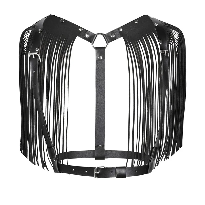 Black Chest Harness TiaoBug модный регулируемый пояс из искусственной кожи панк готический женский Бахрома Кисточкой юбка пояс Клубные вечерние рейв костюм жгут - Цвет: Black Chest Harness