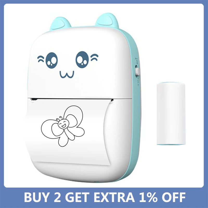 Мини Портативный термопринтер BT беспроводной принтер 200 точек/дюйм с 1 рулонная