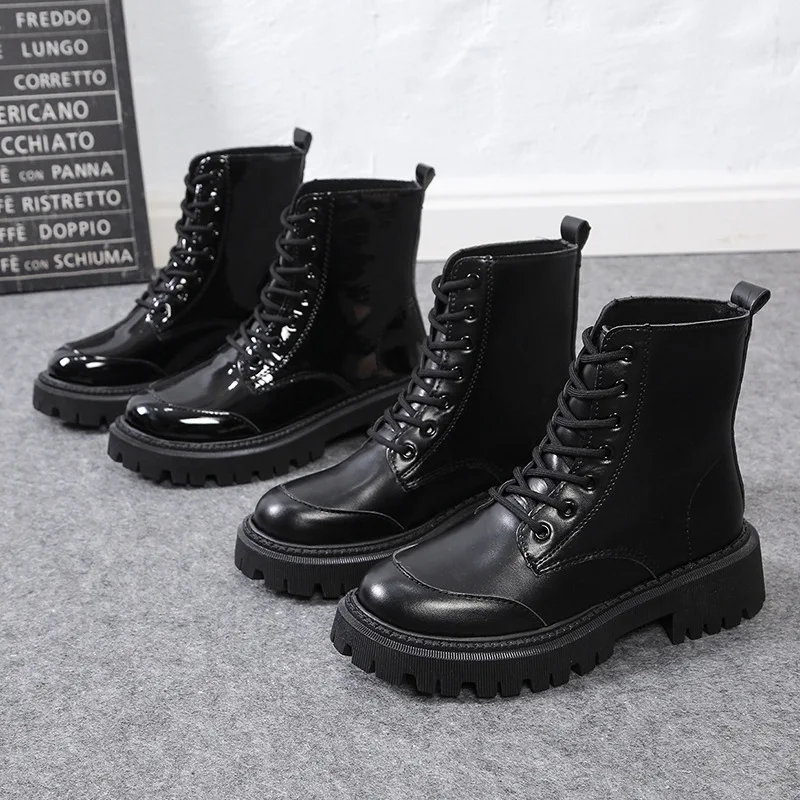 

Ботинки женские на низком каблуке, базовые сапоги из искусственной кожи, без каблука-копыта, с прострочкой из низкой резины