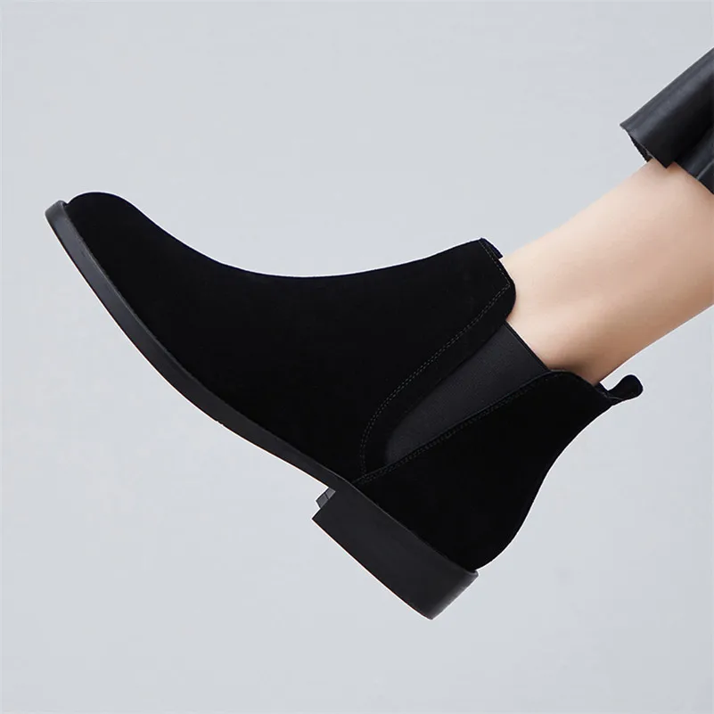 

Meotina Winter Chelsea Boots Women Cow Suede Flat Ankle Boots Real Leather Mixed Colors Round Toe Shoes Ladies Autumn Size 33-40