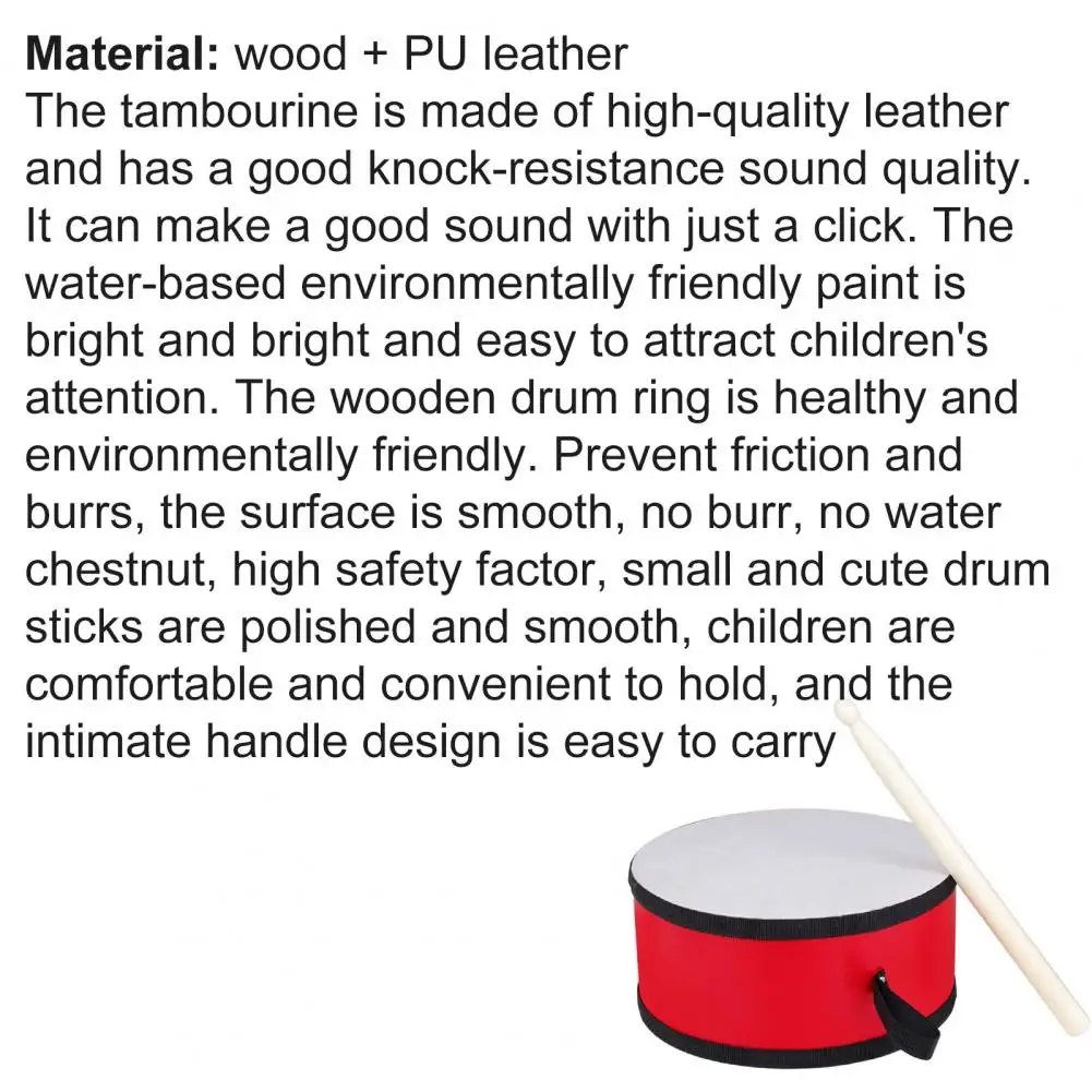 

Lightweight Tambourine Wooden Educational Music Equipment Dual Sided Percussion Instrument for Children