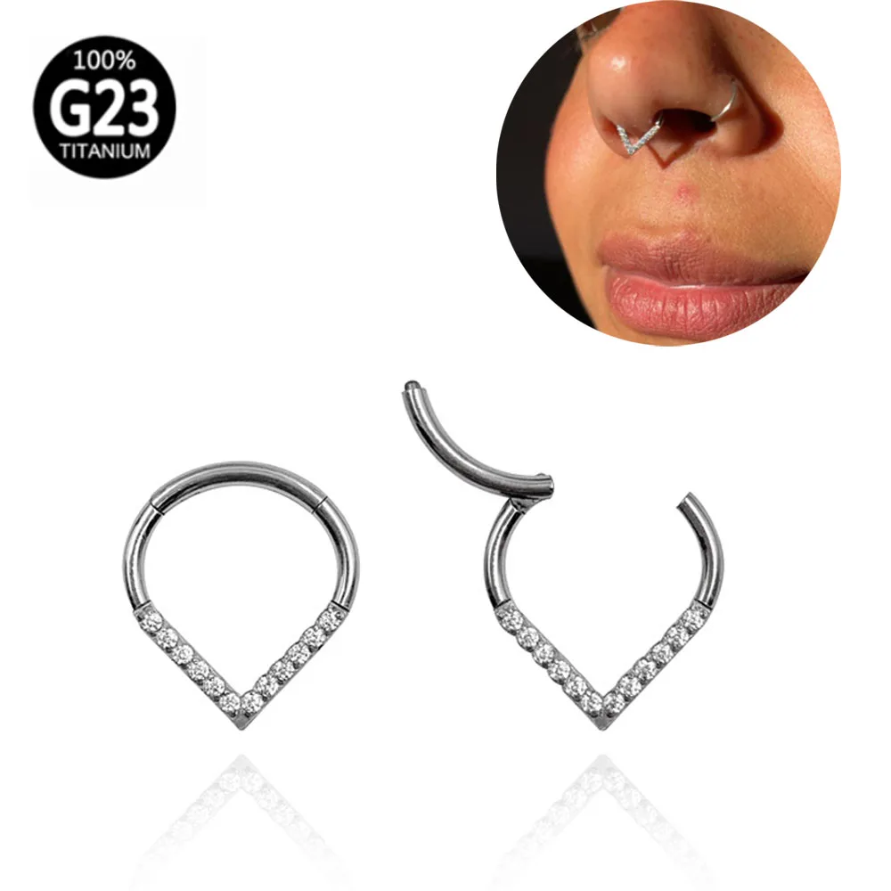 

G23 Titanium Cz Lip Labret Ear Tragus Cartilage Daith Helix Earring Hinged Tear Drop Segment Ring Septum Nose Clicker Piercing