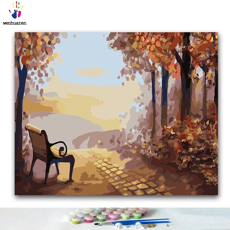 DIY окраска по номерам осенние листья в дороге картины с комплекты 40x50