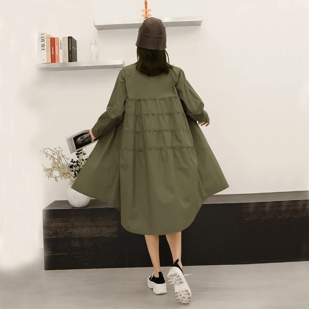 Pleated Plus Size Loose Solid Color Blouse Fashion Women 2021 Spring Full Sleeve Casual Shirt