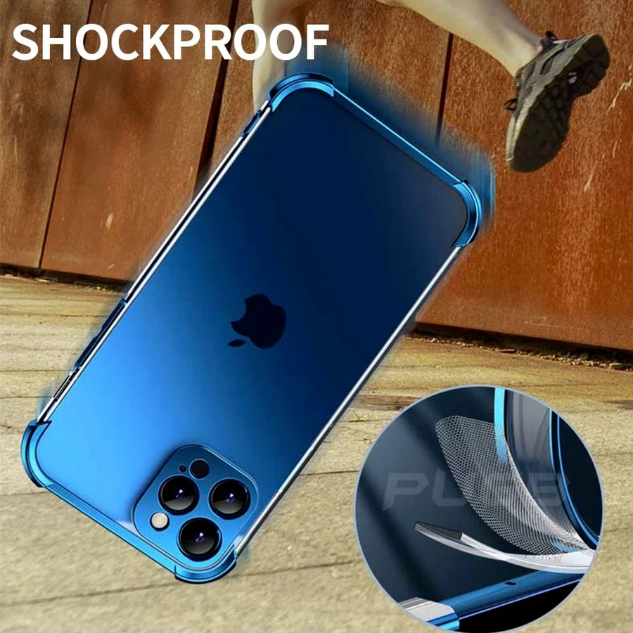 

Shockproof Airbag Plating Transparent Case For iPhone 12 11 Pro XS Max X XR 7 8 Plus SE 2020 Mini Luxury Clear Silicone Cover