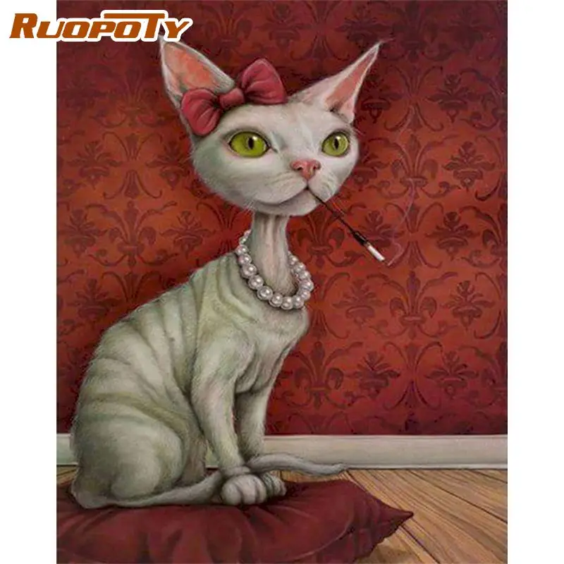 

RUOPOTY 60x75cm Frame DIY Painting By Numbers Cat Animals Paint Home Decor Digital Painting On Canvas Drawing By Numbers