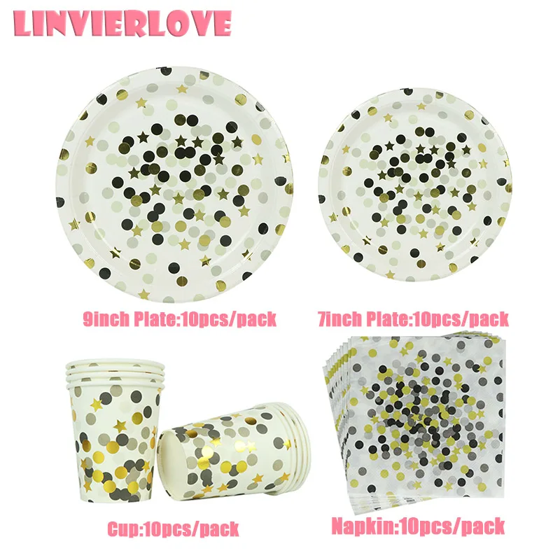 LINVIERLOVE розовый Золотой горошек одноразовая посуда бумажные чашки пластины салфетки для дня рождения, Свадьбы вечерние украшения поставки