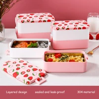 pink strawberry lunch box stainless steel insulated bento box student office worker meal box picnic can be microwaved heating
