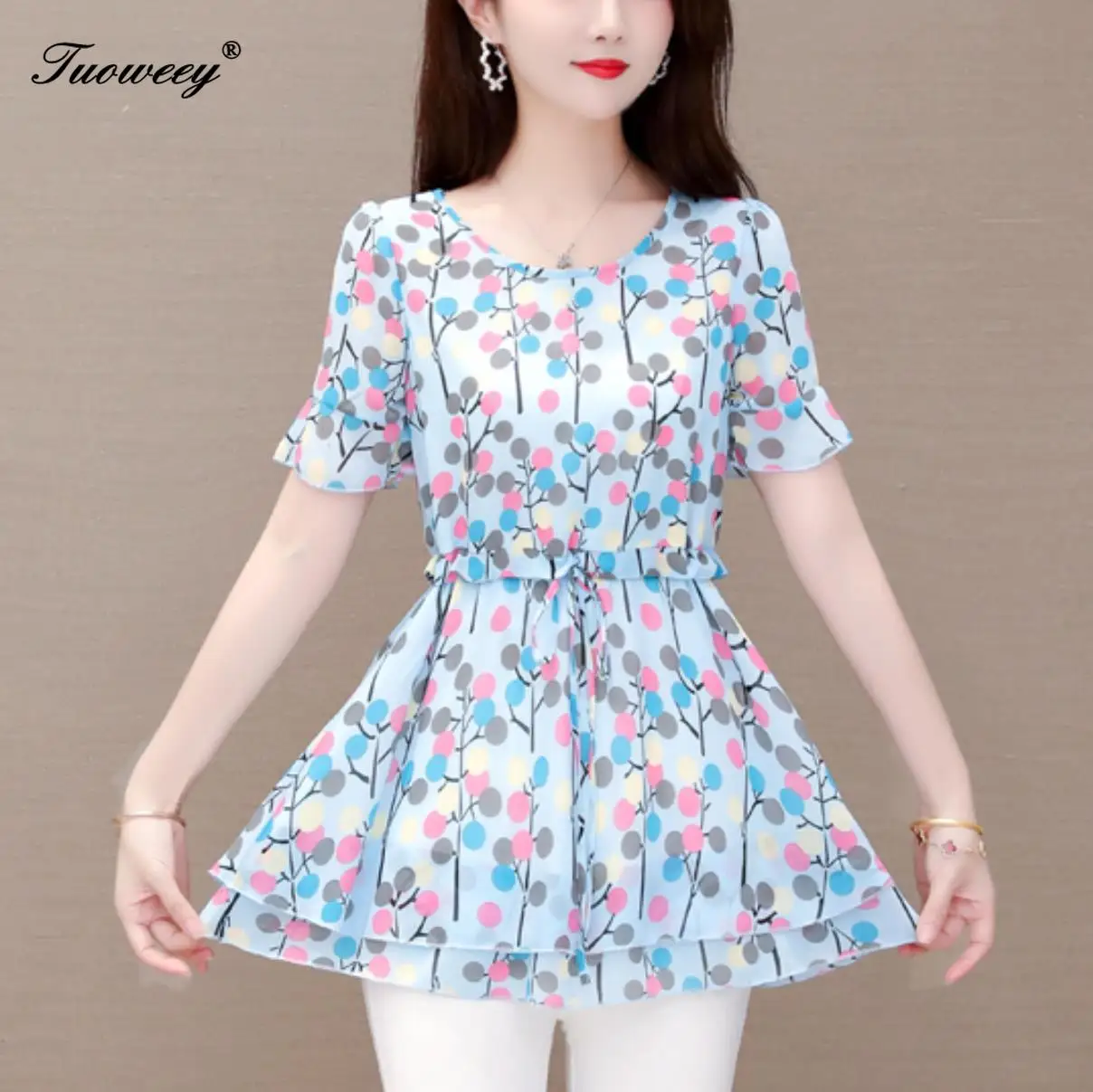 

2020 Summer style o neck Chiffon Women Blouse Shirt Plus Size flower Womens Tops and Blouses Blusas Camisas Mujer L-5XL