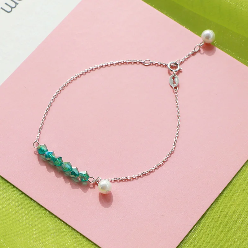 Серебряный браслет на ногу трендовый круглый жемчужный для ног с украшением в