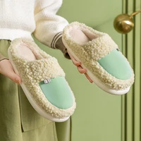 winter couples home cotton slippers casual soft hairy slides house warm platform shoes women concise non slip indoor slippers