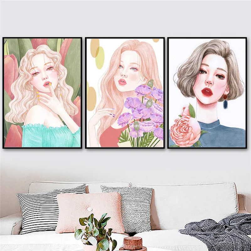Модные женские постеры ручная роспись художественные принты элегантные фигуры