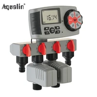 aqualin automatic 4 zone irrigation system watering timer garden water timer controller system with 2 solenoid valve 10204