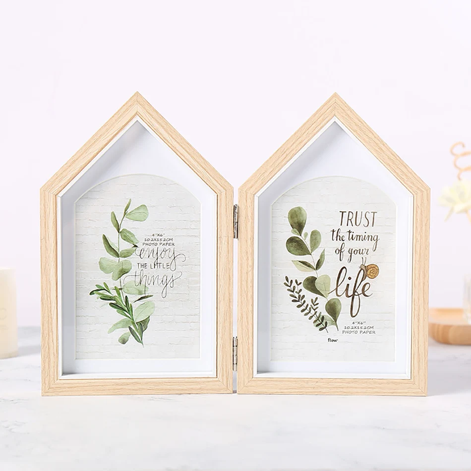 Креативная складная деревянная фоторамка с 2 рамками для декора стола