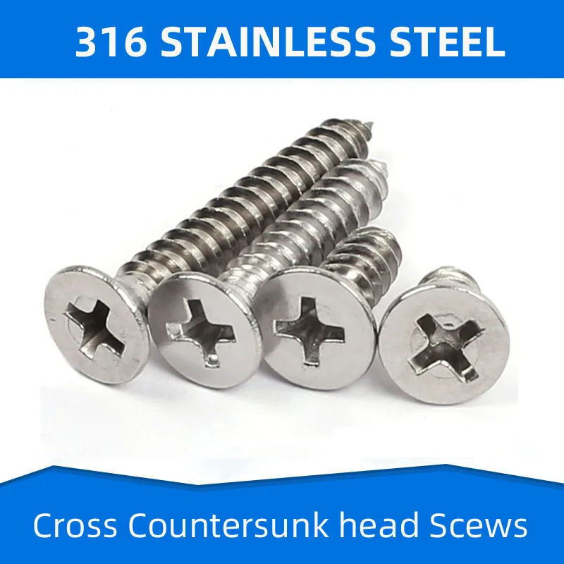 

316 Stainless Steel Cross Countersunk Self Tapping Screws Flat Head Screw Phillips Fasteners Wood Nail M4.8 M5 M5.5 M6 M6.3