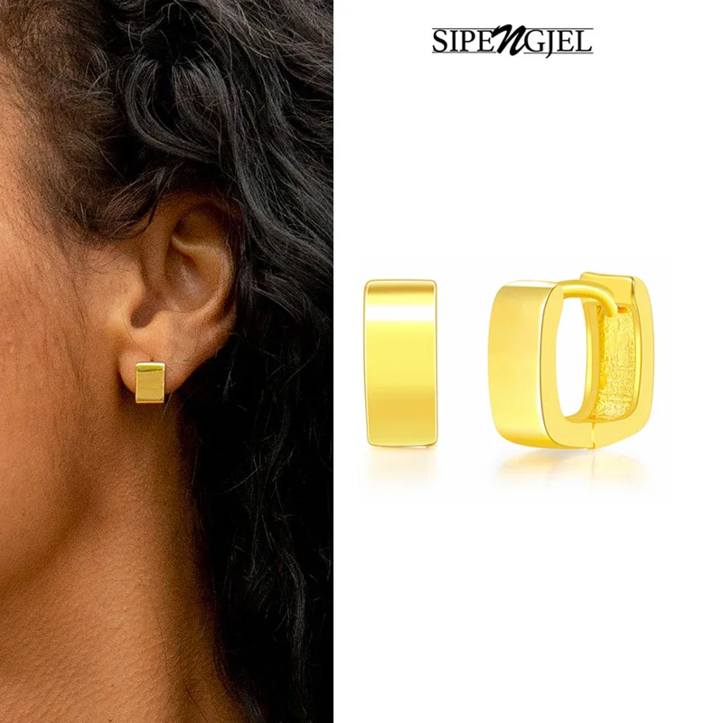 

SIPENGJEL Fashion Geometric Square Metal Hoop Earrings For Women Punk Gold Plated Glossy Small Earrings Party Jewelry Gift