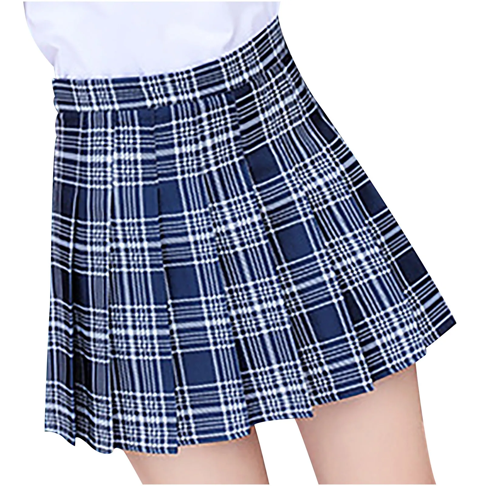 

Women's Uniform Waist Chain A-line Skirt High Waist Check Pleated Skirt Dress Sweet Cute Girls Dance Mini Skirt Faldas