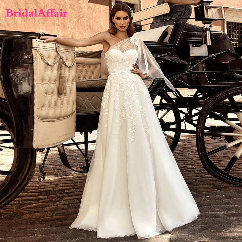 

One Shoulder Lace Wedding Dresses A Line Sweetheart Bride Dress Backless Beach Boho Wedding Gowns Vestido De novia