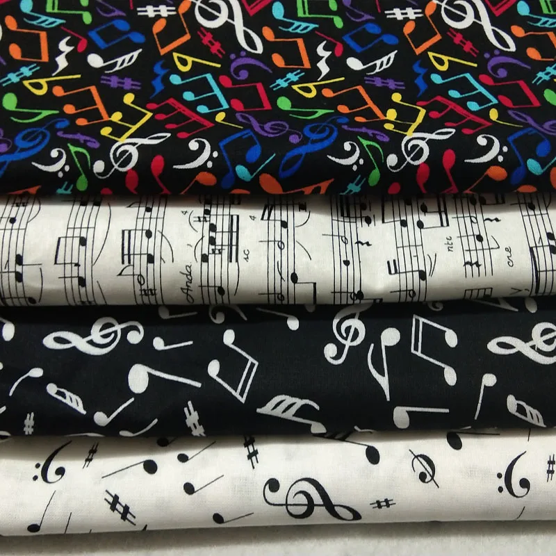 Симпатичные черно-белые музыкальные ноты комплект хлопковой ткани с рисунком 20x24