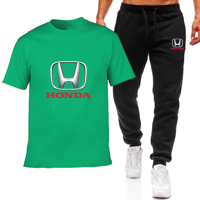 

2021 summer men's fashion T-shirt Honda logo print hip hop Casual Short Sleeve high quality cotton T-shirt pants suit men