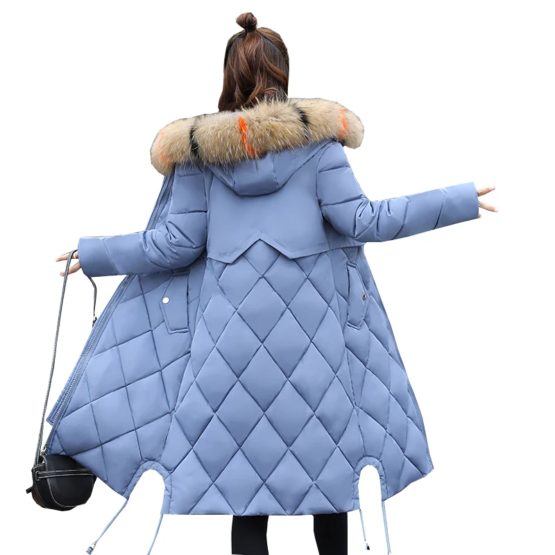

New winter cotton women medium long over the knee down cotton coats Slim thin large size coat Hooded cotton jacket Female