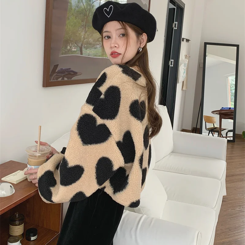 Женские укороченные толстовки Woherb с принтом сердца весенне-осенняя Милая