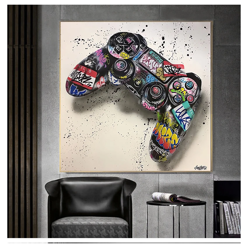 

Постеры и печать абстрактная игра ручка холст фотообои для детской комнаты Декор Картина граффити искусство геймпад холст искусство