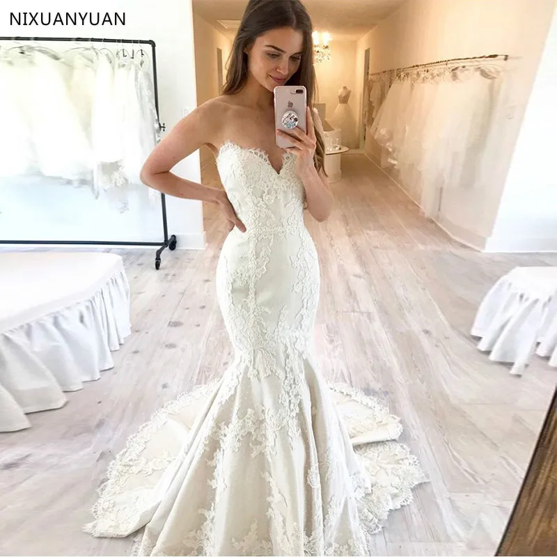 

White Ivory Mermaid Wedding Dress Sweetheart Neckline Elegant Vestidos De Novia Wedding Gowns Bride Dresses Robe Mariee Dentelle